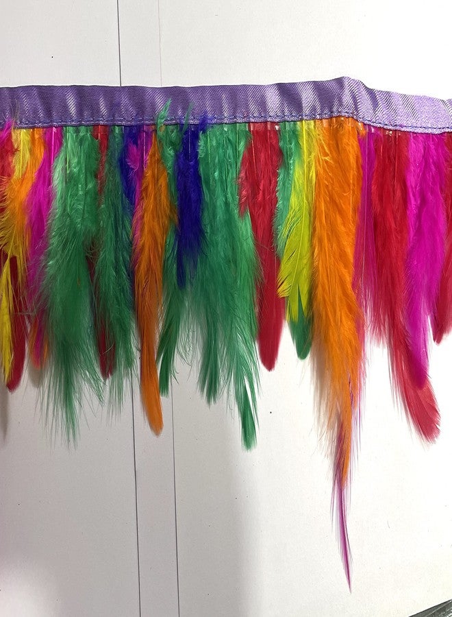 OMX Natural Dyed Feathers Lace (2-4 Inch) (9 Mtr, Multi Colour), Colour of Feather May Vary as This is Multi Colour Lace - Image 2